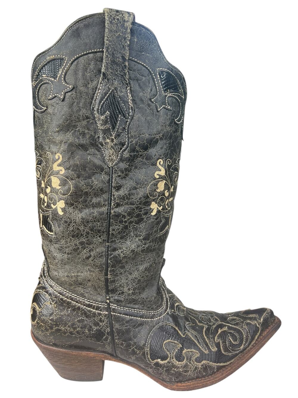 Corral Women’s Black Leather Inlay Western Cowgirl Boot Size US 9